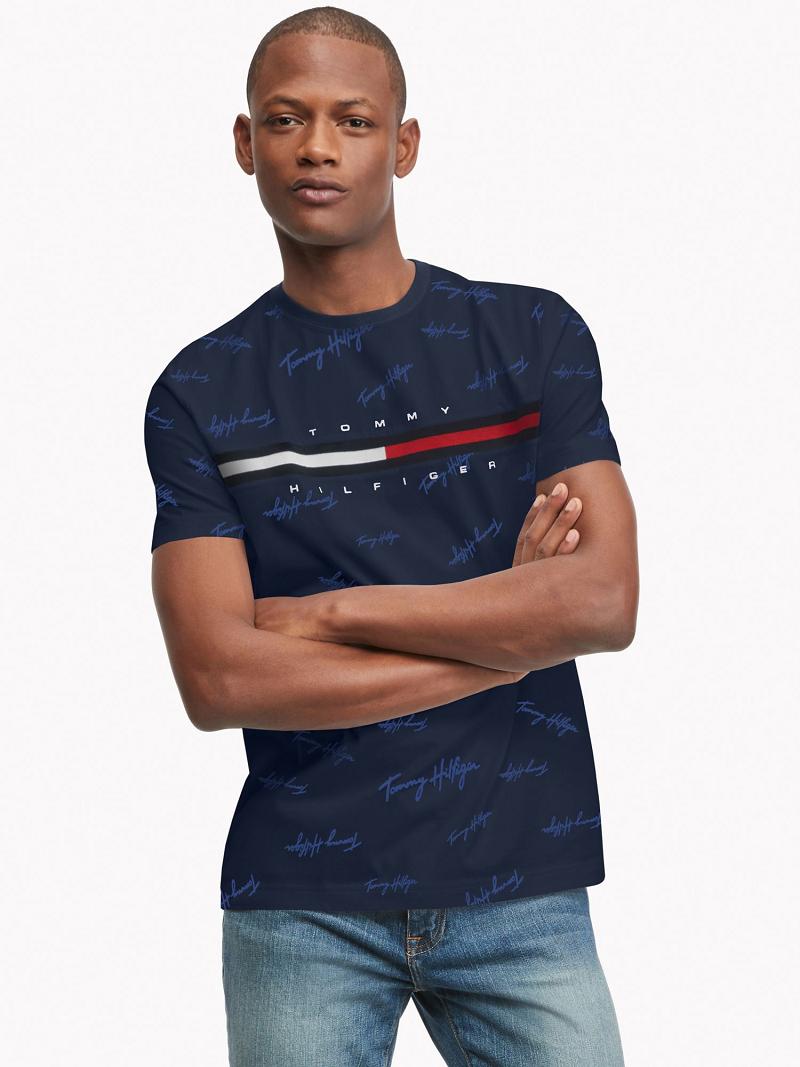 Férfi Tommy Hilfiger Essential script logo Póló Sötétkék | HU 815RVD